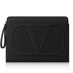Valentino Laptop Black / Zip Pouch with Inner Logo Print